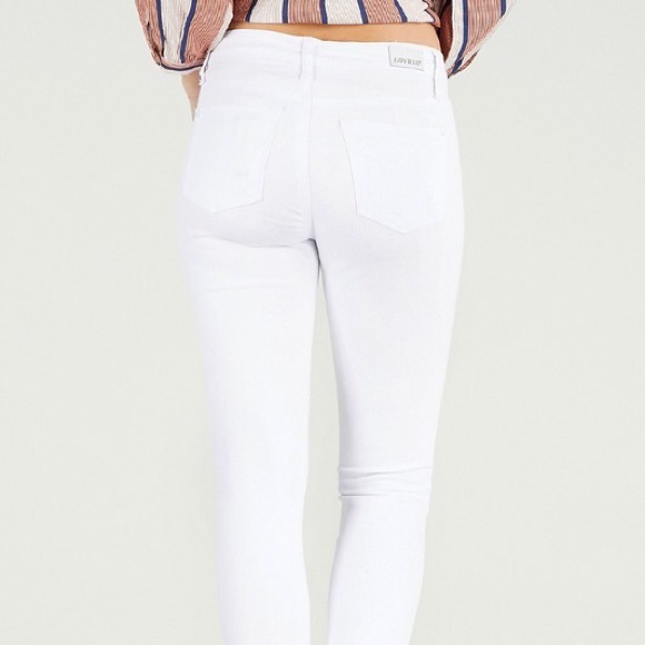 CLEARANCE White Mid Rise Destroyed Hem Cropped Skinny Jeans - Picture 4 of 5